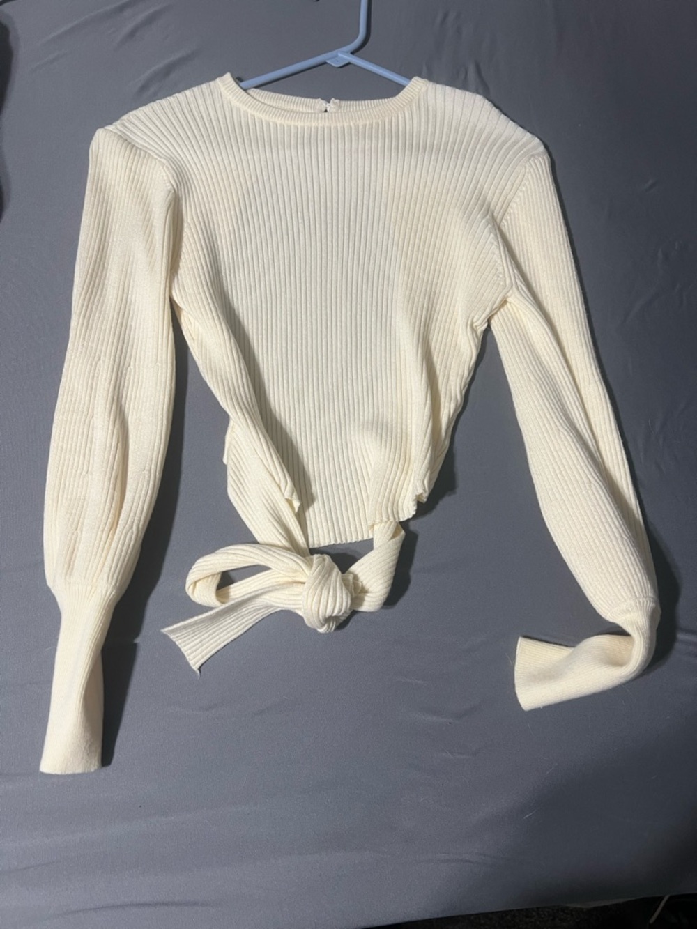 Exlura Cream Ribbed Tie-Waist Long Sleeve Sweater